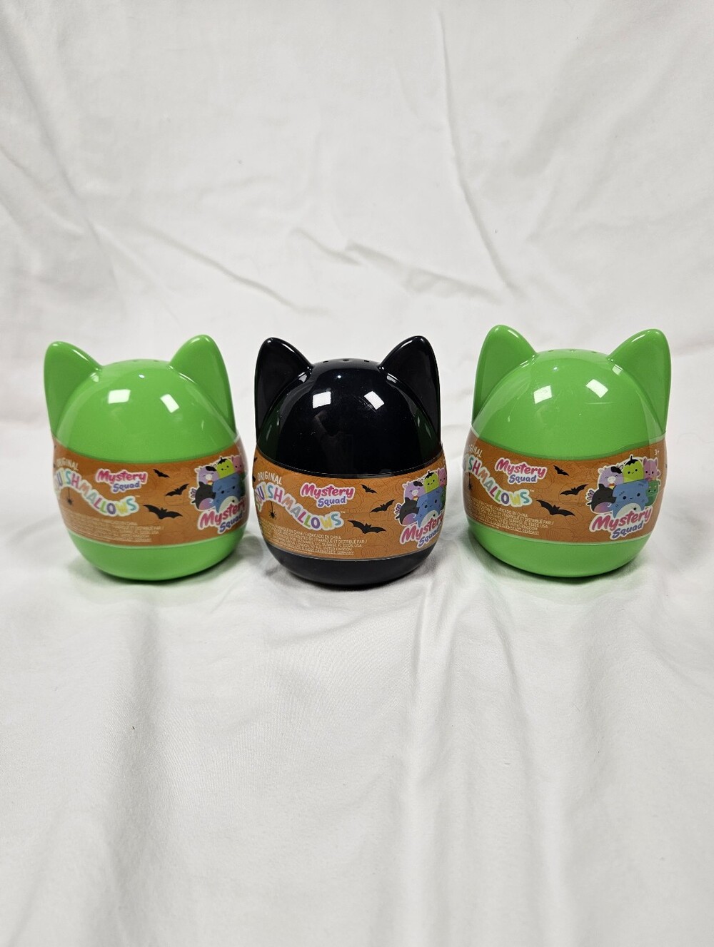 Squishmallows Mystery Squad Blind Capsules, Set of 3, 2 Green & 1 Black Sealed